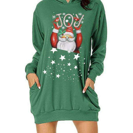 Charming Christmas Hooded Sweater Dress with Distinctive Print for Women
