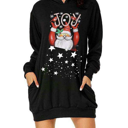 Charming Christmas Hooded Sweater Dress with Distinctive Print for Women