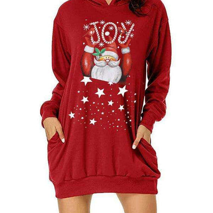 Charming Christmas Hooded Sweater Dress with Distinctive Print for Women