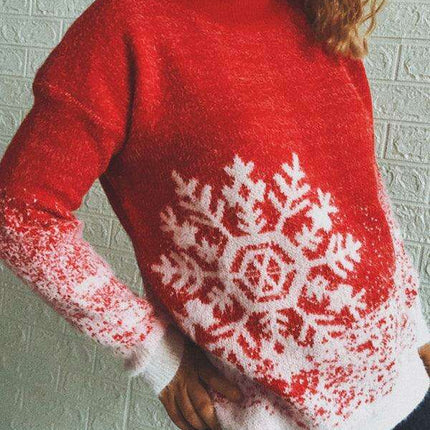 Charming Christmas Snowflake Sweater with Cozy Half Turtleneck for Women