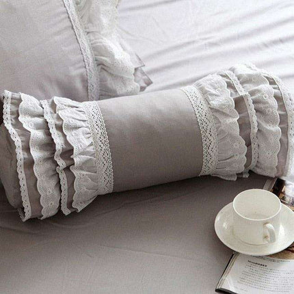 Charming European Lace Lumbar Pillow with Regal Ruffle Design