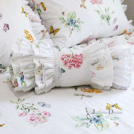 Charming European Lace Lumbar Pillow with Regal Ruffle Design