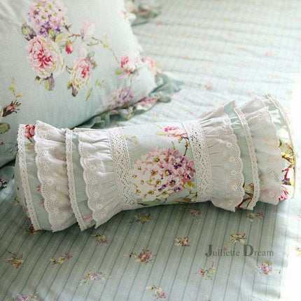 Charming European Lace Lumbar Pillow with Regal Ruffle Design