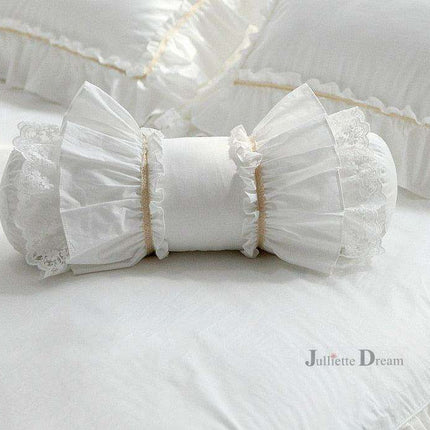 Charming European Lace Lumbar Pillow with Regal Ruffle Design
