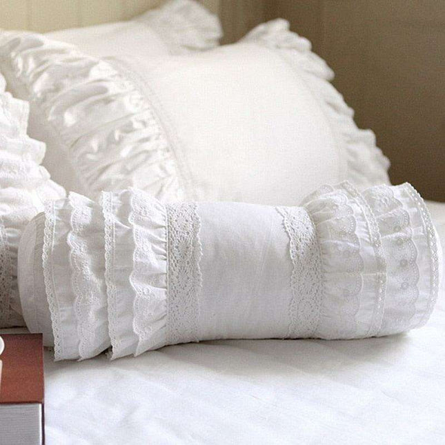Charming European Lace Lumbar Pillow with Regal Ruffle Design