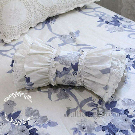 Charming European Lace Lumbar Pillow with Regal Ruffle Design