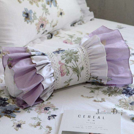 Charming European Lace Lumbar Pillow with Regal Ruffle Design