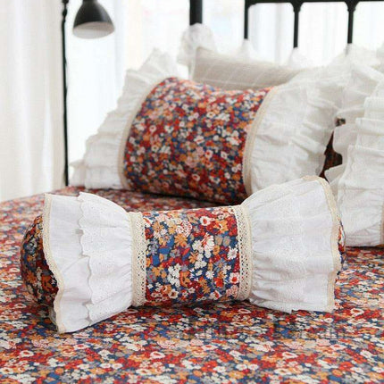 Charming European Lace Lumbar Pillow with Regal Ruffle Design