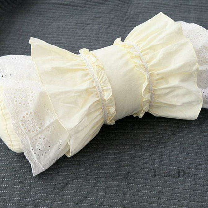 Charming European Lace Lumbar Pillow with Regal Ruffle Design