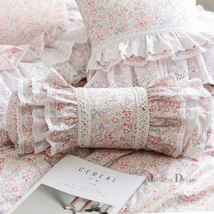 Charming European Lace Lumbar Pillow with Regal Ruffle Design