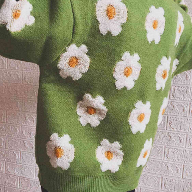 Charming Floral Long Sleeve Knit Sweater