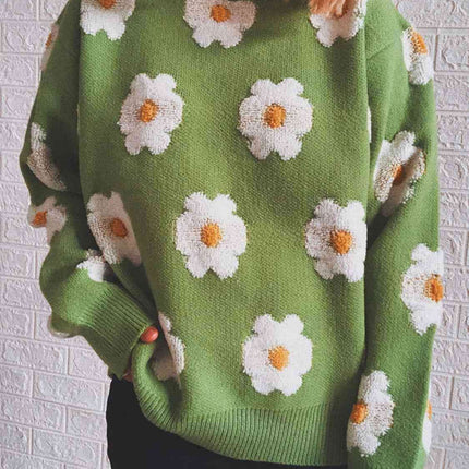 Charming Floral Long Sleeve Knit Sweater
