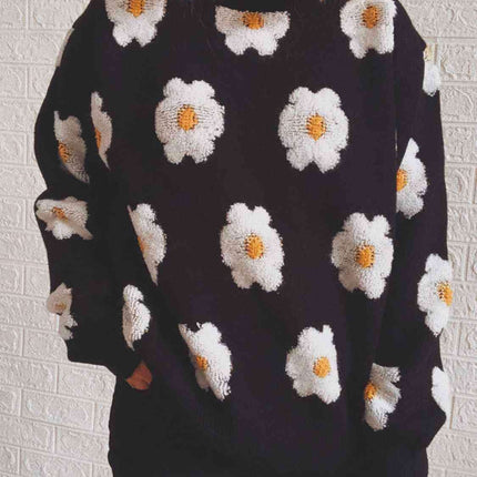 Charming Floral Long Sleeve Knit Sweater