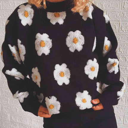 Charming Floral Long Sleeve Knit Sweater