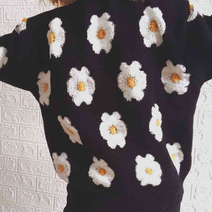 Charming Floral Long Sleeve Knit Sweater