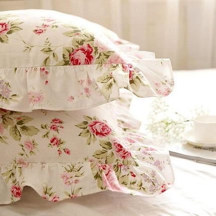 Charming Floral Ruffle Pillow Shams Set - Luxe Princess Bedding- Très Elite