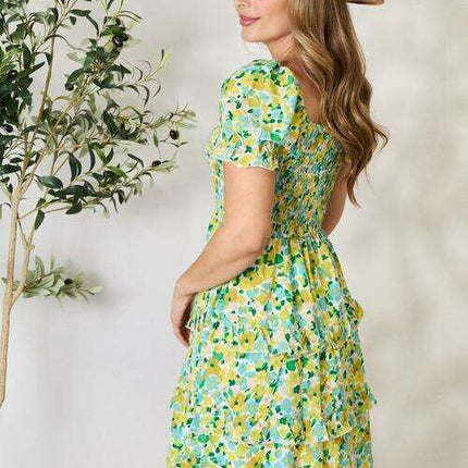 Charming Floral Smocked Mini Dress with Flouncy Sleeves