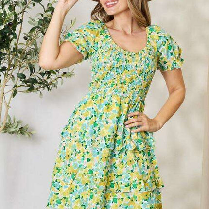 Charming Floral Smocked Mini Dress with Flouncy Sleeves