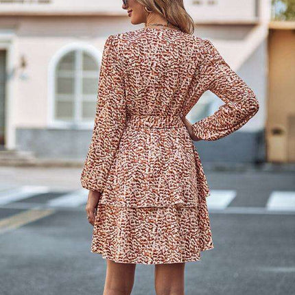 Charming Floral V-neck Dress with Cinched Waist - Timeless Bloom Elegance - Très Elite