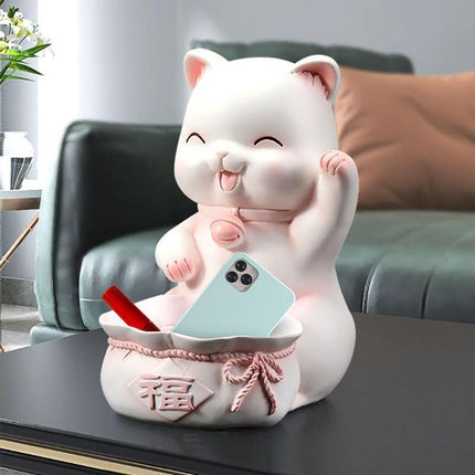 Charming Fortune Cat Key Organizer Sculpture for Modern Home Aesthetics - Très Elite