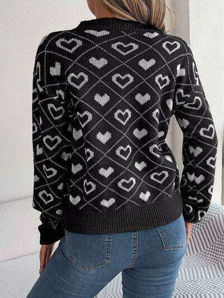 Charming Heart Print V-Neck Knit Sweater - Très Elite
