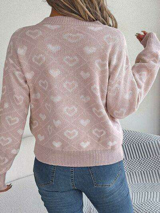 Charming Heart Print V-Neck Knit Sweater - Très Elite