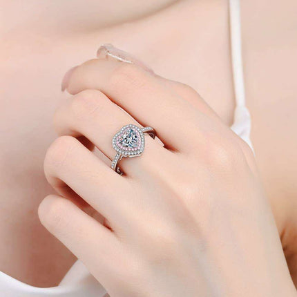 Charming Heart-Shaped Lab-Diamond Ring with Dazzling Zircon Highlights