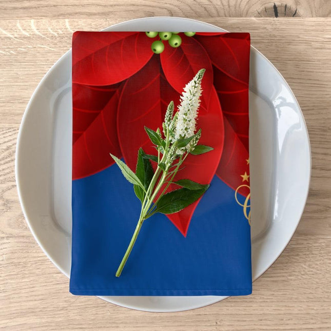Charming Holiday Table Napkin Set - Festive Blue and Red Collection (Set of 4)