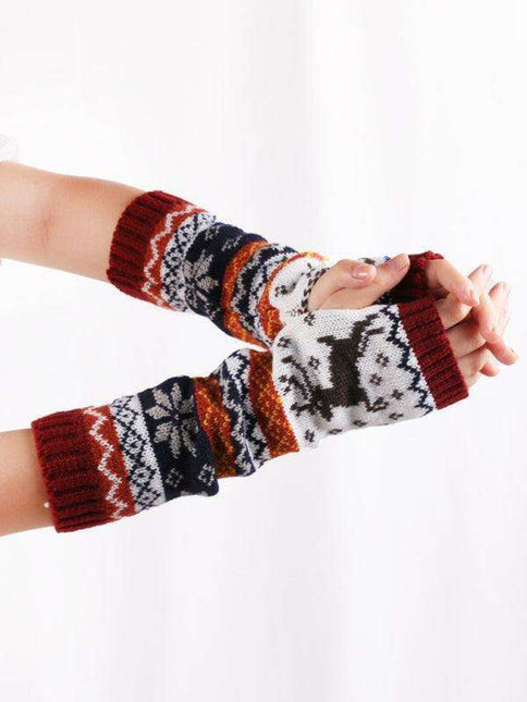 Charming Knit Cartoon Holiday Gloves for Women