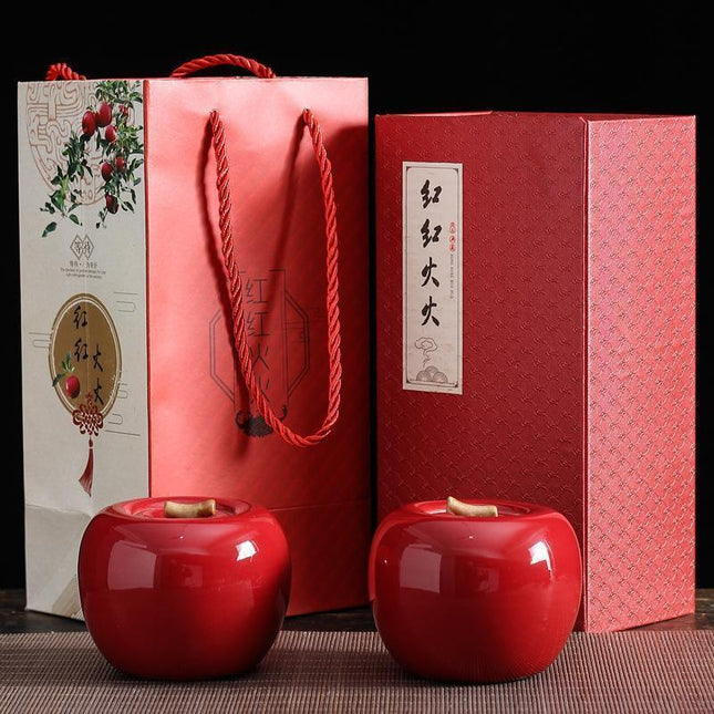 Charming Red Apple Ceramic Kitchen Storage Jars