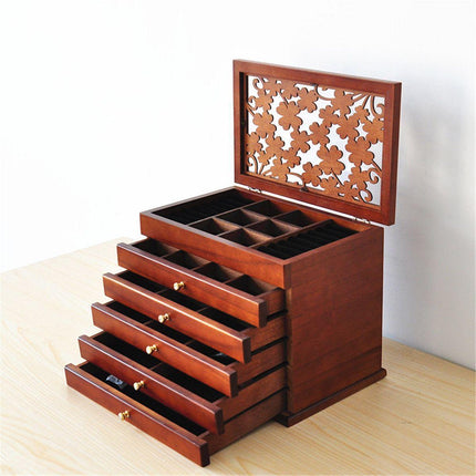 Charming Vintage Wooden Jewelry Chest with Mirror - A Touch of Elegance - Très Elite