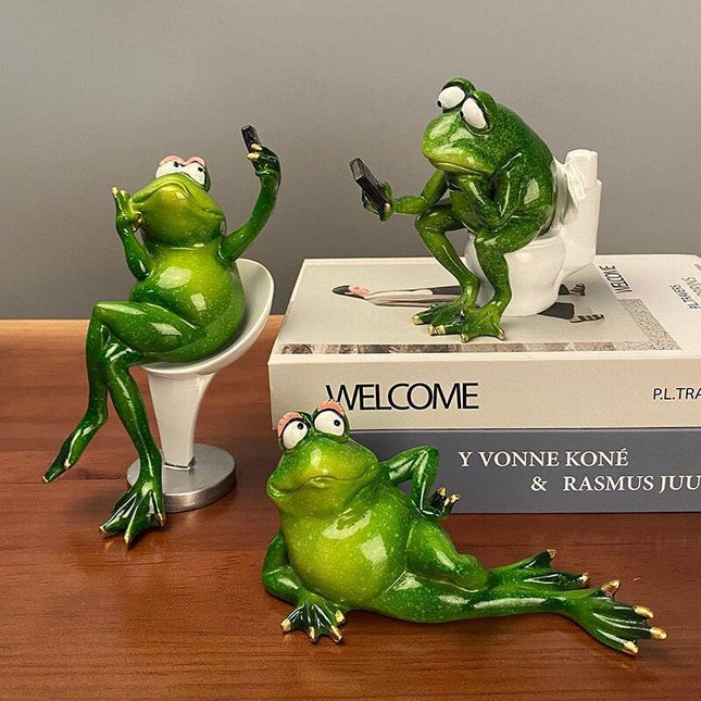 Charming Whimsical Frog Resin Figurines - Fun Decor for a Stylish Home Ambiance