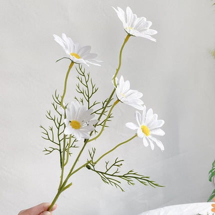 Charming White Daisy Ensemble - 5-Piece Artificial Floral Stem Collection for Elegant Home Accents..