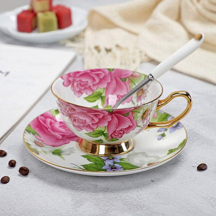 Charming YeFine Bone China Tea Cup & Saucer Set - Whimsical On-Glazed Design - Très Elite