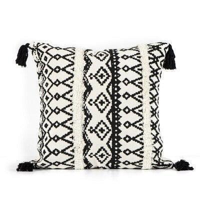 Charming Yellow and Gray Cotton Tassel Wave Embroidered Pillow Cover