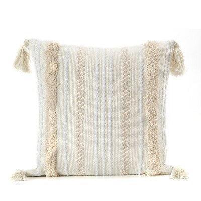 Charming Yellow and Gray Cotton Tassel Wave Embroidered Pillow Cover
