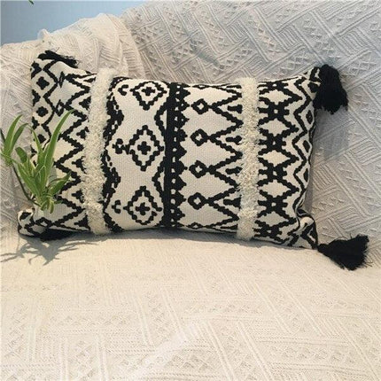 Charming Yellow and Gray Cotton Tassel Wave Embroidered Pillow Cover