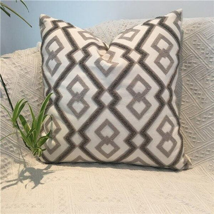 Charming Yellow and Gray Cotton Tassel Wave Embroidered Pillow Cover