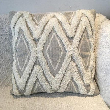 Charming Yellow and Gray Cotton Tassel Wave Embroidered Pillow Cover