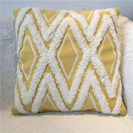 Charming Yellow and Gray Cotton Tassel Wave Embroidered Pillow Cover