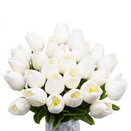 Charming Yellow and White Realistic Tulip Bouquet - Set of 10 Lifeslike Flowers for Any Occasion..
