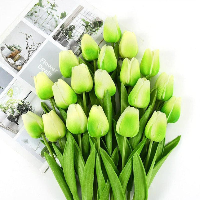Charming Yellow and White Realistic Tulip Bouquet - Set of 10 Lifeslike Flowers for Any Occasion - Très Elite