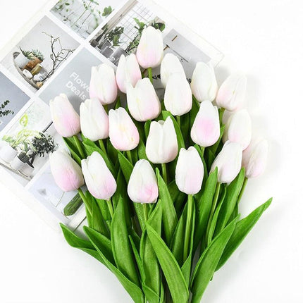 Charming Yellow and White Realistic Tulip Bouquet - Set of 10 Lifeslike Flowers for Any Occasion..