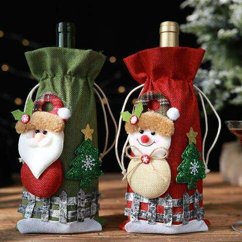 Cheerful Holiday Wine Bottle Doll Covers - Set of Two