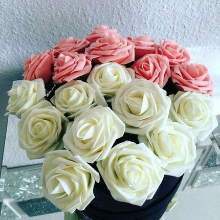 Chic 25-Piece Gray Foam Rose Arrangement - Lifelike and Effortless Decor - Très Elite