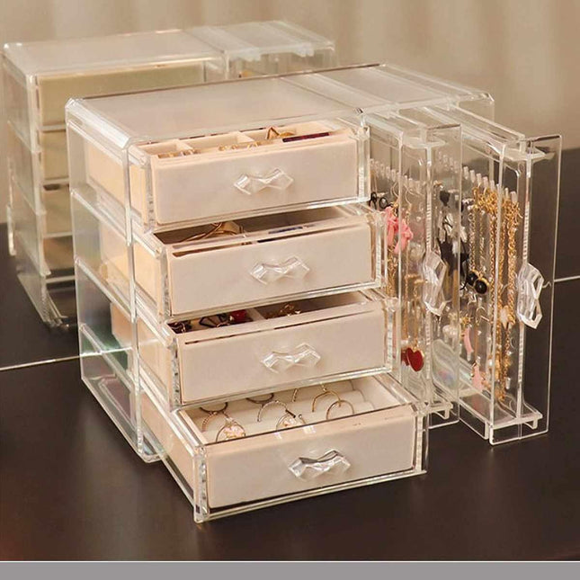 Chic Acrylic Jewelry Storage Box with Drawer Compartments and Earring Holder Display