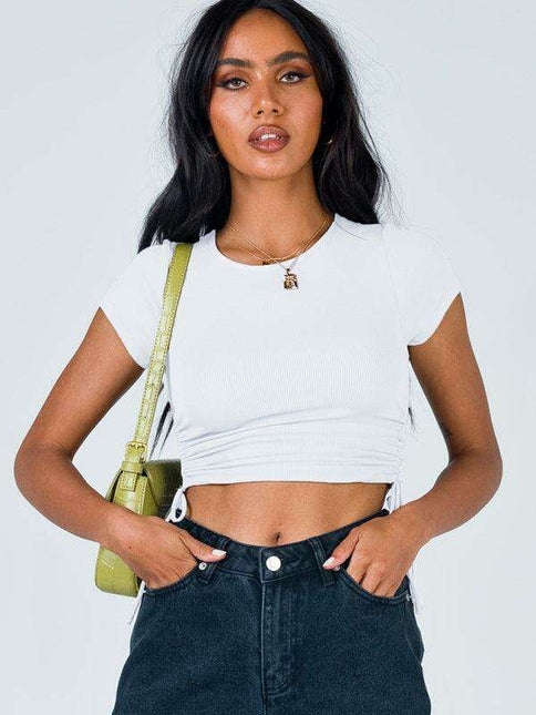 Chic Adjustable Ruched Suede Crop Tee