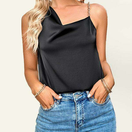 Chic Asymmetrical Chain Strap Top for Sophisticated Nights - Très Elite