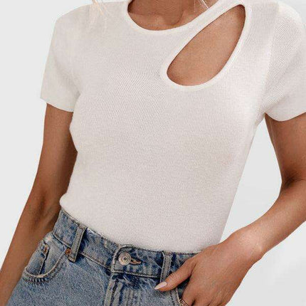 Chic Asymmetrical Shoulder Ribbed Knit Sweater - Très Elite