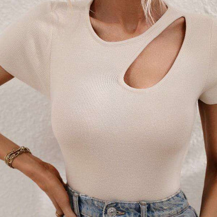 Chic Asymmetrical Shoulder Ribbed Knit Sweater - Très Elite